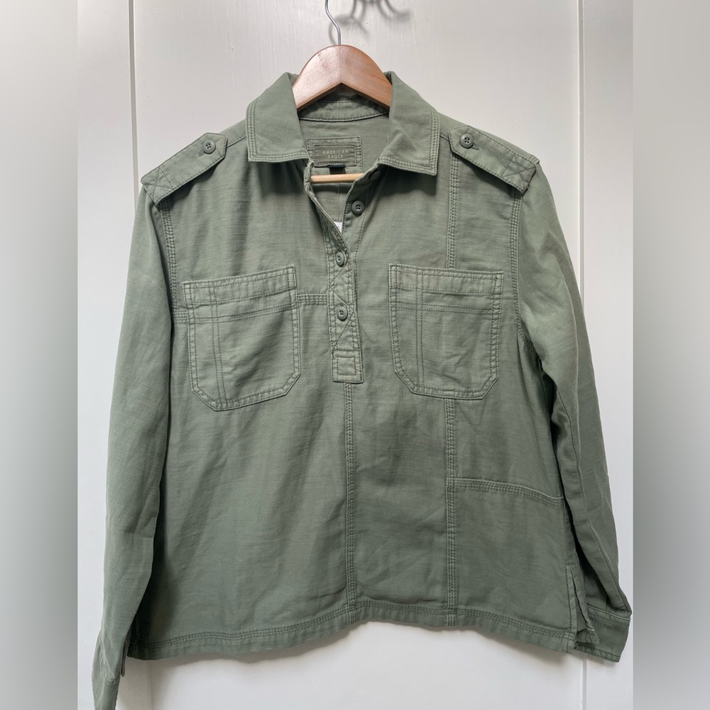 American Eagle AE Oversized Military Jacket Shirt Pullover Size Small NWT Green